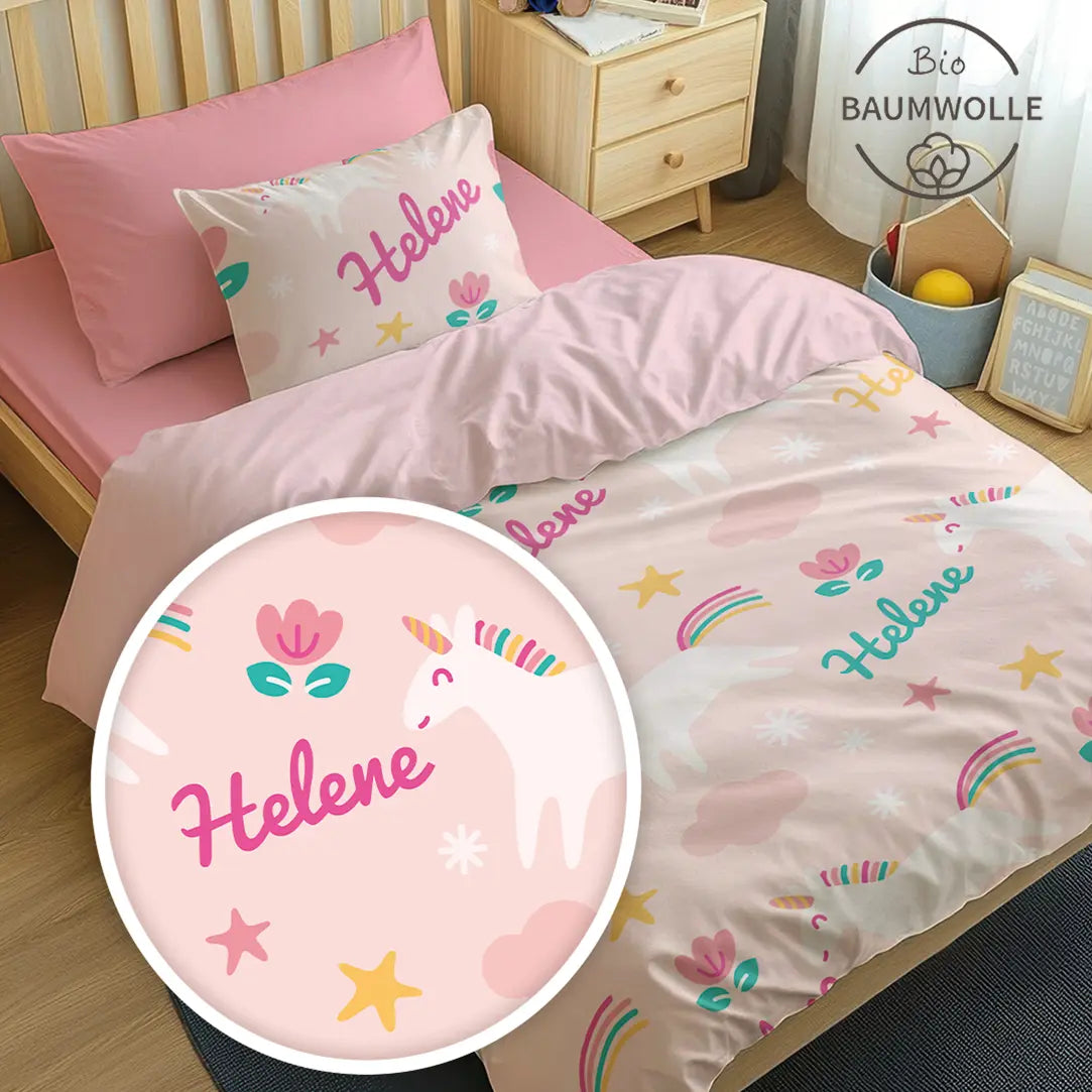 Béttbezug Einhorn mit namen personalisiert