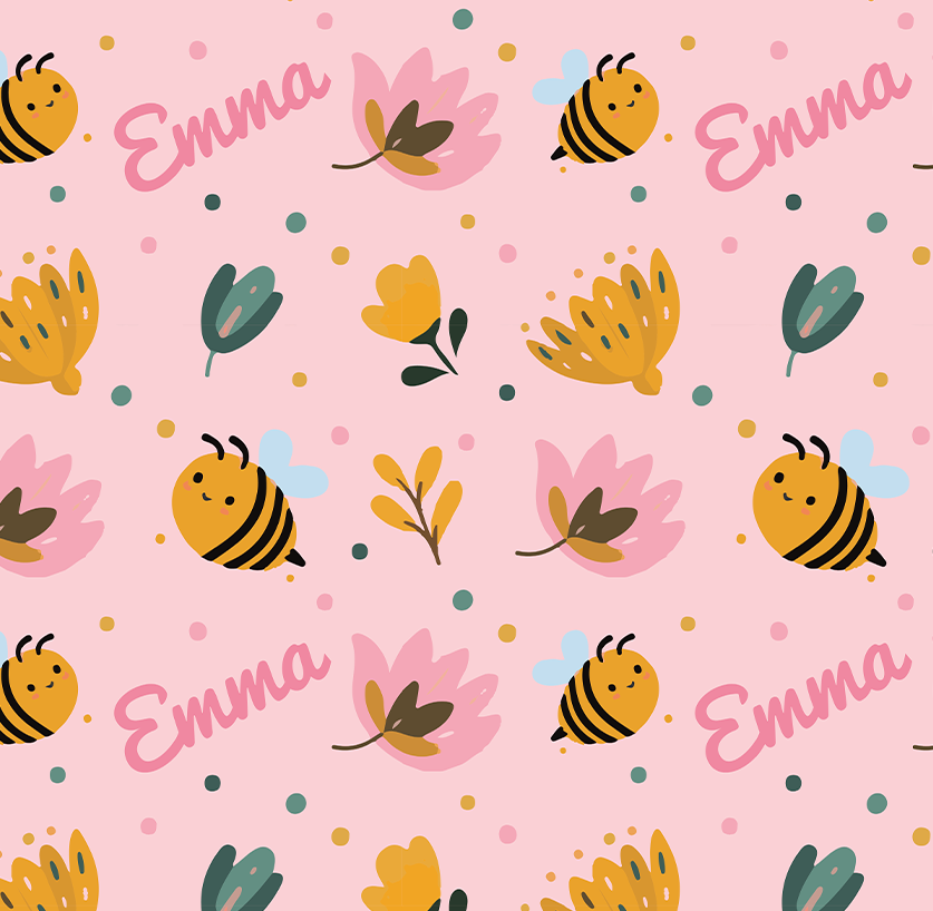 Bëttbezug Blumen und Bienen mit namen personalisiert